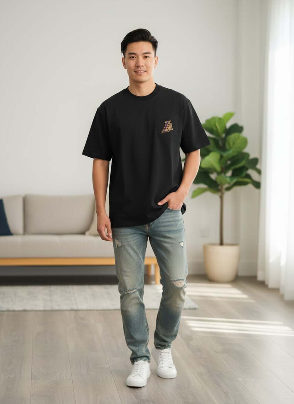 Mitchell & Ness NBA Los Angeles Lakers Hardwood Classics Pocket T-Shirt Black